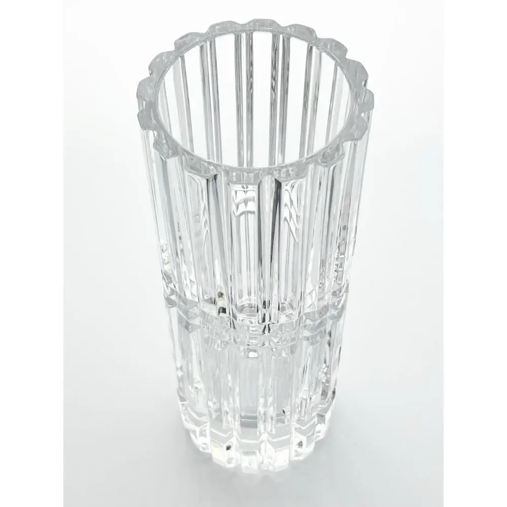 Vintage French Contemporary Postmodern-Style Cylinder Column Cut Crystal Vase 9”